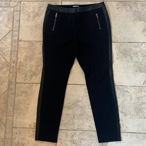 Black cropped trousers with faux leather trim
